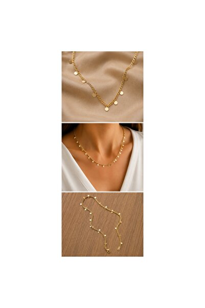 Kase Jewelry 14K Altın Kaplama, Paslanmaz Çelik, Pullu Zincir Kolye