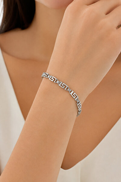 Balenbi Jewelry Anti-Tarnish Steel Greek Patterned Silver Color Women's Brace...