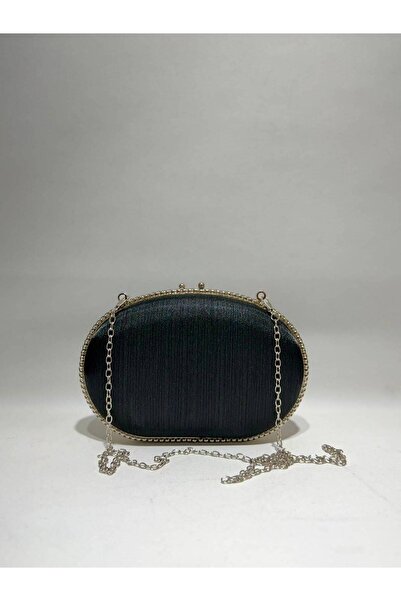 womenacs Black Color Satin Fabric Material Design Evening Dress Clutch Chain ...