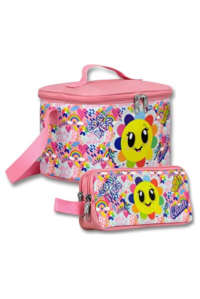 ÜMİT ÇANTA Insulated Lunch Box and Pen Holder Set (Pink - Yellow) Girls' Bloo...