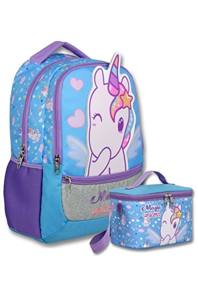 ÜMİT ÇANTA Girl's Magic Unicorn Printed School Bag + Lunch Box Set - Setumt6015B