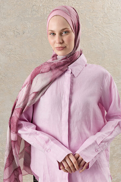 SilkTouch Pink Leaf Symphony Patterned Shawl