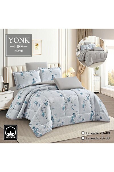 YONK Lavender Napren 100% Cotton Double-Sided 6-Piece Comforter - Natural Sof...