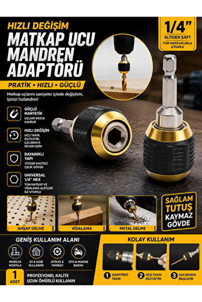 Ufak Tefek Şeyler Matkap Ucu Hızlı Değiştirme Aparatı Pratik Kilitli Bits Tut...