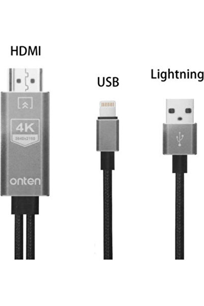 Onten OTN-7519 Καλώδιο HDMI αρσενικό - Lightning αρσενικό / MHL 2μ Γκρι