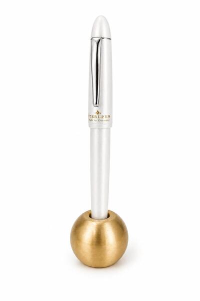 Stellpen White Ballpoint Pen Steel Case Brass Pen Holder