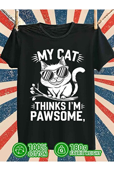 LİNA06 Cat Pawsome T-Shirt | Funny Humor Graphic, 100%, Black, All-season Fit...