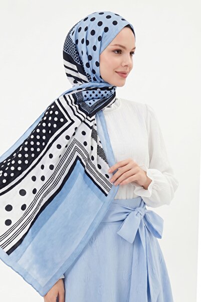 InStyle Puantiye Desen Dijital Bambu Şal - Mavi