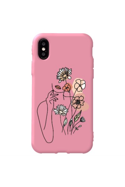 Other Apple iPhone Xs Max Lady with Flowers Pink Colored Silicone TPU Θήκη