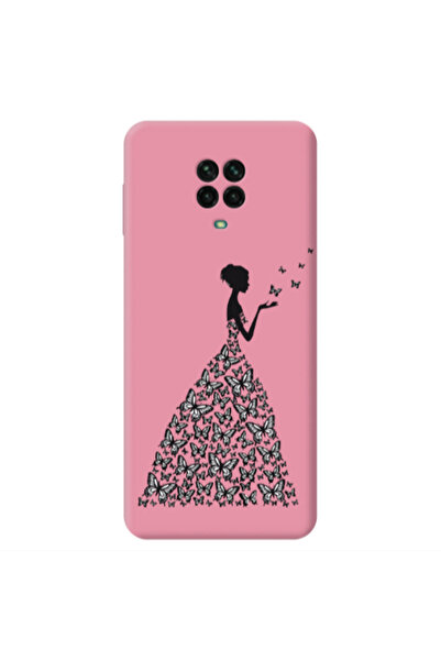 Other Xiaomi Redmi Note 9 Pro Butterfly Girl Pink Colored Silicone TPU Θήκη