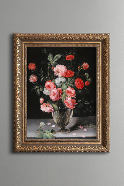 epiqart Still Life with Flowers in Glass Vase - Vintage Patterned Painting - ...