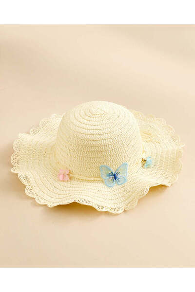REDTAG Girls Beige Floral Embellished Hat