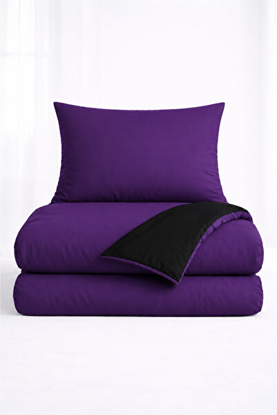 İQON Single Duvet Cover Set (Duvet Cover + Pillowcase) Purple - Black