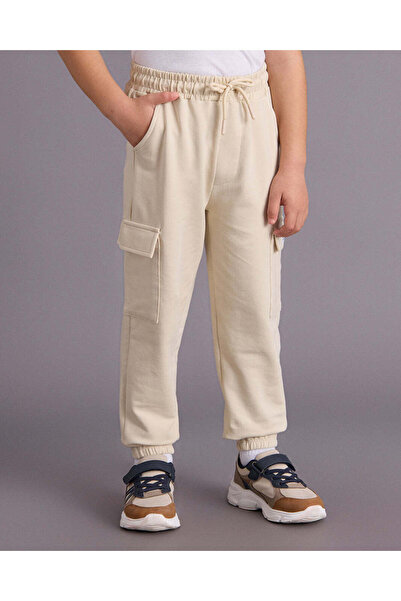 REDTAG Boys Beige Cargo Pocket Track Pants
