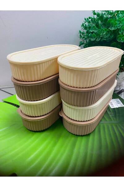 elif aksesuar 8-Piece Storage Container Set – Brown Lids & Cream Color – Mult...