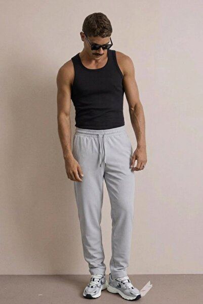 comstar Men's Comfortable Light Gray Loose Trousers with Elastic Waist