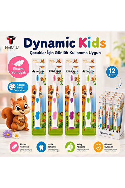 Dynamic Kids Ekstra Soft Çocuk Diş Fırçası 12 Adet Tekli Ambalajlı Karışık Renk