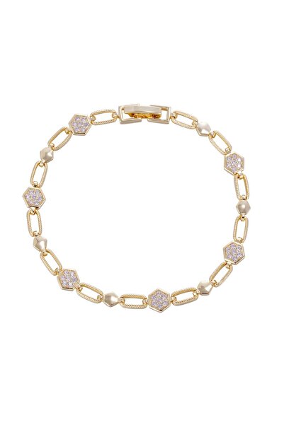 SaraQabi Three-Layer Gold-Plated Pentagon Zircon Bracelet – Handmade Micro-In...