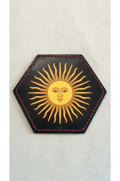 INKD Set of 2 Leather Coasters - Genuine Vegetable Leather - Sun Printed - Ha...
