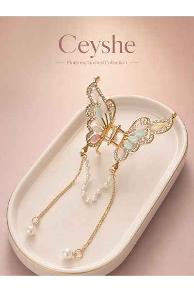 CeyShe Pinterest Butterfly Design Pearl and Stone Hair Clip with Clasp Hair A...