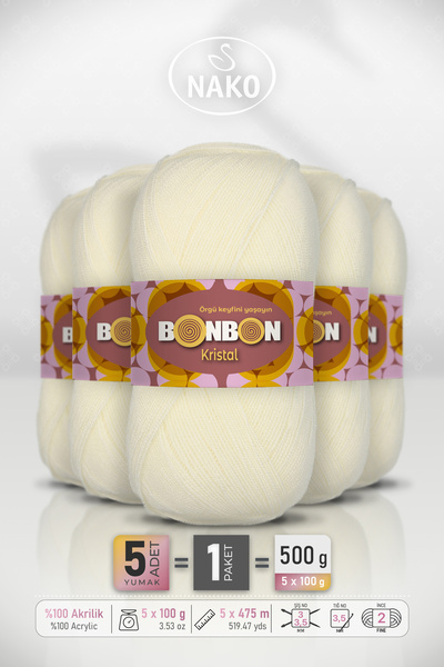 BONBON Kristal - Crem (98223) - Pachet de 5 - 100gr/475m - Fir subțire pentru...