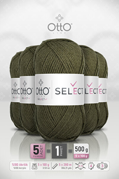 Otto Select - Khaki Green (9551) - 5-Pack - 100Gr/280M - Acrylic Hand Knittin...