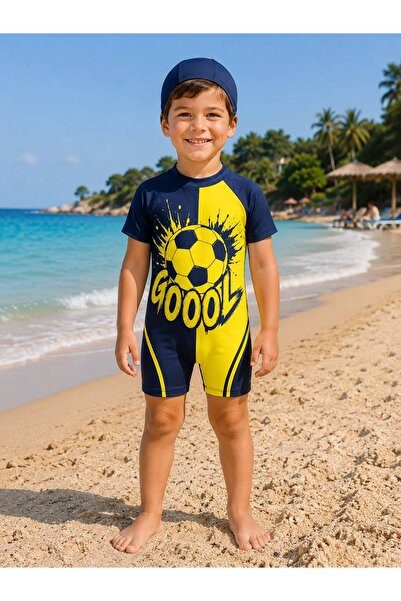 Fil Kids Costum de baie pentru băieți, galben și bleumarin, cu mâneci scurte,...