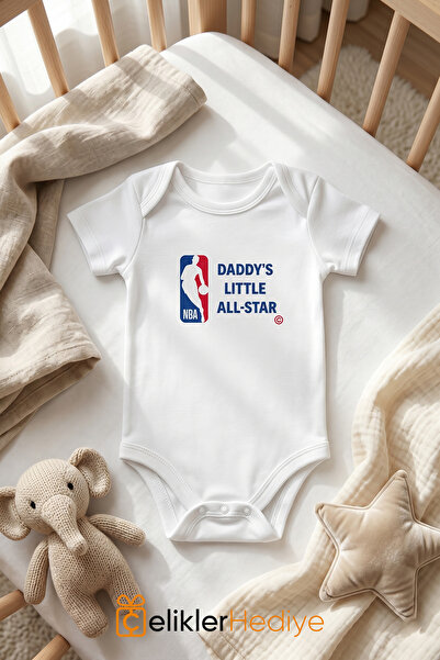 ÇELİKLER HEDİYE Daddy's Little All-Star Printed Baby Bodysuit 100% Cotton Uni...