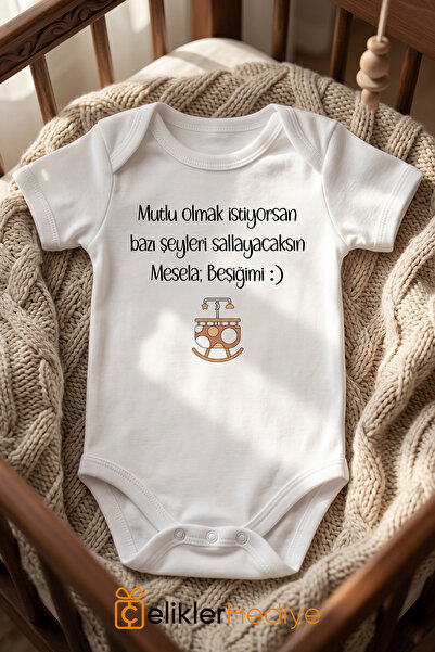 ÇELİKLER HEDİYE You'Ll Rock My Cradle Printed Baby Bodysuit 100% Cotton Unise...