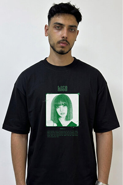 Anetos Lisa Blackpink Design Printed Oversize Black T-Shirt