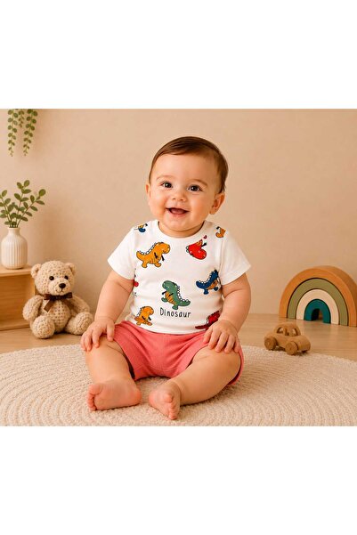 krm kerem bebe Cute Dinosaurs Printed Baby Boy Summer Top and Bottom Set