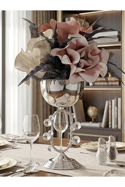 Flower Toys Decorative Silver Vase Artificial Flower Home Table Ornament Flow...
