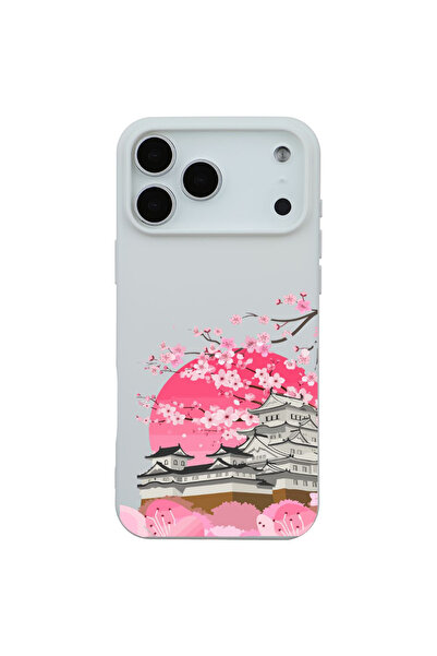 Casen iPhone 17 Pro Max Beyaz Lansman Sakura Renkli Silikon Kılıfı