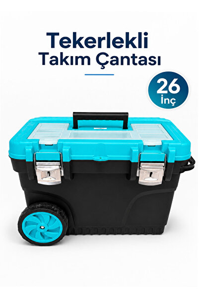 Badem10 Büyük Boy Tekerlekli Metal Kilitli Takım Çantası 26 İnç Büyük Boy Ale...