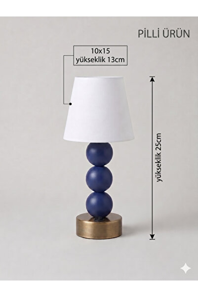 poplinhome Pilli Kablosuz Üçlü Küre Ahşap Gövdeli Abajur - 25 cm Renkli Masa ...