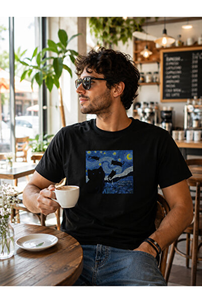 Harmandar Μπλουζάκι Unisex με στάμπα Starry Night Cat – Σχέδιο Unisex Street ...