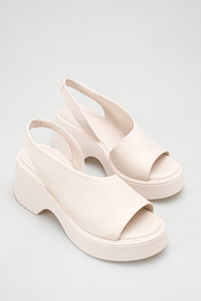 Solo Bag Women's Ecru Genuine Leather Daily Comfortable Sole Beige Sandals