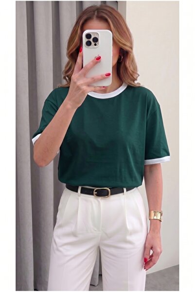 Teenage Millionaire Women's Nefti Green and White Piping Garnished Medium Thi...
