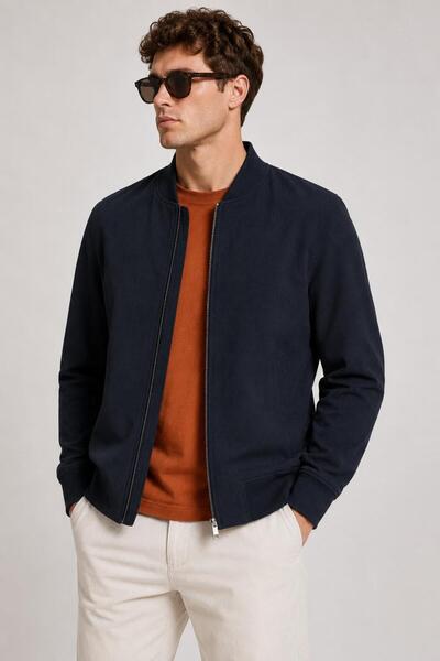Sarar Interview Woven Fabric Slim Fit Stylish Collar Navy Blue Coat
