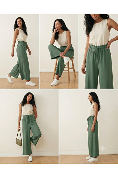 balmeda Elastic Waist Pocketless Ayrobin Fabric Trousers