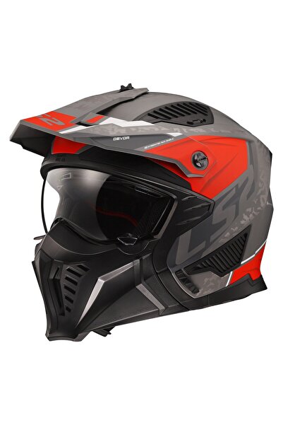 LS2 DRIFTER DEVOR MAT GRİ-TITANIUM-KIRMIZI KASK
