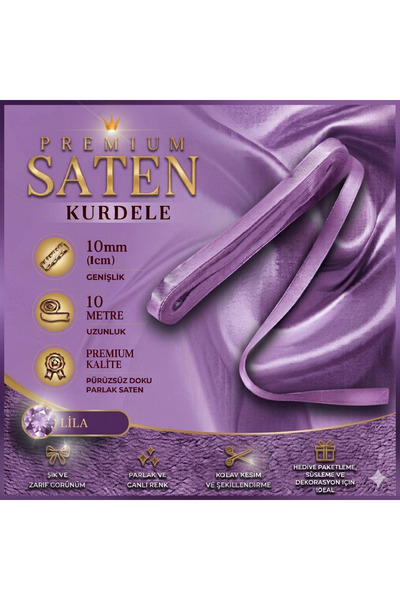 edalle Lila Saten Kurdele 1 Cm 10 Metre, Özel Gün Hediye Süsleme Kurdelesi
