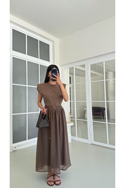 GAUS CO Kahve TWST Model Kemerli Elbise GAUS-01697