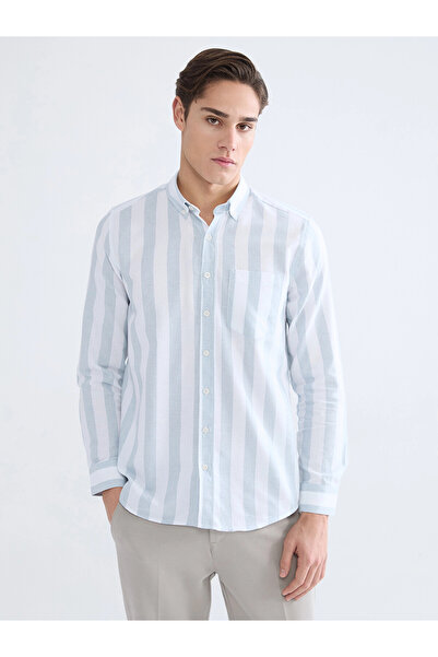 LC Waikiki Men's Blue Regular Fit Striped Dobby Shirt