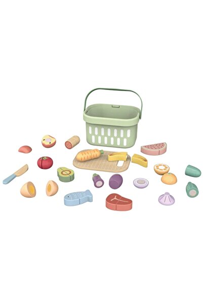 Tooky Toy Set alimente de tăiat din lemn Tooky Toy, coș și tocător, 31 piese,...