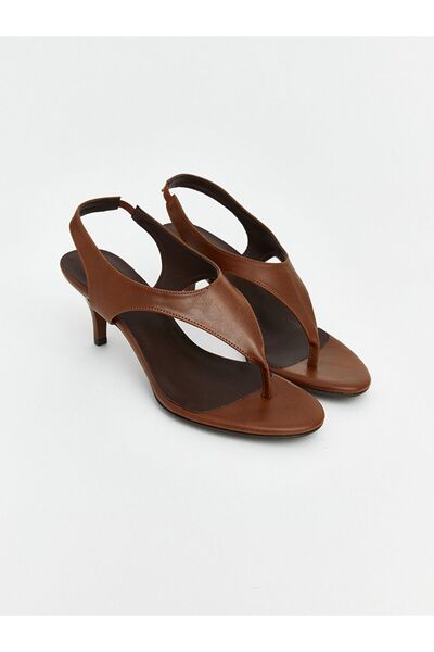 LC Waikiki Lcw Steps Brown Leather Look Women's Heeled Sandals