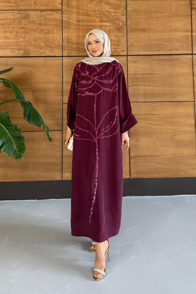 Miss Allos Women's Floral Patterned Linen Hijab Dress