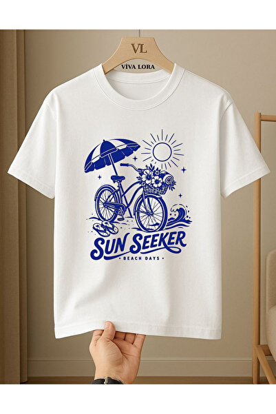 VİVA LORA Cycling Printed Unisex 100% Cotton Regular T-Shirt with Crew Neck