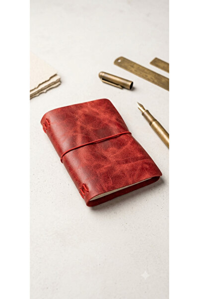 Srctech Handmade Genuine Leather A6 Red Notebook Cover Case Fold-In Model - 3...