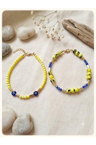 Shine Elagance Yellow Glass Beads with Evil Eye Beads and Large Yellow Beads,...